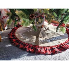 a christmas tree skirt sitting on top of a table