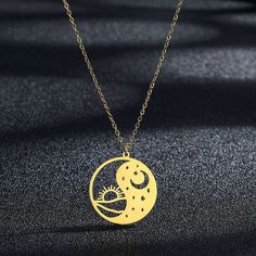 Stainelss Steel Yin Yang Necklace Yin Yang Necklace, Sun And Moon Necklace, The Moon And Stars, Mountain Jewelry, Stainless Steel 304, Moon And Stars, Sun And Moon, Seed Bead Jewelry