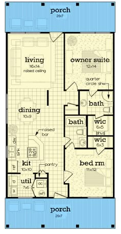 the floor plan for a two bedroom house with an attached bathroom and living room area