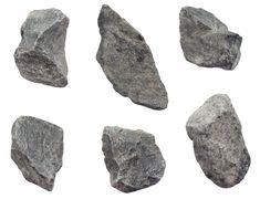 six rocks are shown in different positions on a white background