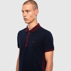 Diesel T-Skatt Polo Shirt | Dark Blue Side Stripe, Button Placket, Night Out, Dark Blue