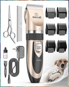 oneisall Dog Shaver Clippers Low Noise Rechargeable Cordless Electric Quiet Hair Clippers Set for Dogs Cats Pets Tibet Terrier, Pet Grooming Supplies