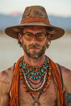 Men’s Fashion Boho, Burning Man Aesthetic, Mens Boho Fashion, Advanced Style Boho, Solarpunk Fashion, Fat Guy Fashion, Hippy Fashion