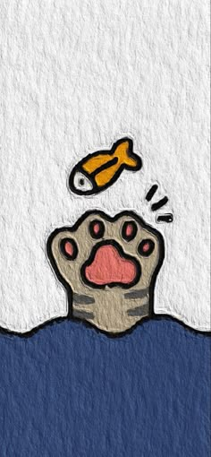 a drawing of a dog's paw with a fish coming out of its mouth