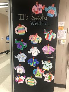 #winter #wintertheme #uglysweater January Theme Classroom Door, Sweater Weather Door Decoration, Sweater Weather Bulletin Board Ideas, Sweater Weather Door, Sweater Weather Classroom Door, Prek Winter Bulletin Board Ideas, January Bulletin Boards Preschool, Clothes Bulletin Board