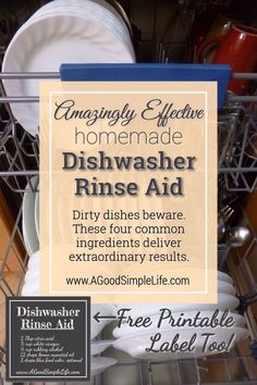 the dishwasher is full of dishes and has a free printable label on it