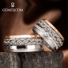 "Knitted handcrafted silver rose ring designed by Gumuscum Jewellery with love! Silver wedding band set. His and hers (or Hers and Hers) silver wedding ring set. 925 sterling silver wedding band set. Zirconia stone inset wedding bands for couples pair of rings. The most meaningful gift for your wedding, engagement and special days. ■ Details of rings; ☛ Product Type: Handmade ☛ Product Material: 925 Silver ☛Style: Art deco ☛Can be personalized: Yes ☛Made to Order ☛ Band Width: ~8 - 10 mm ☛ Thick Wedding Bands For Couples, Couples Wedding Bands, Silver Rose Ring, Silver Wedding Band, Couple Wedding Rings, Sterling Silver Wedding Band, Classic Wedding Rings, Silver Wedding Bands, Silver Wedding Rings