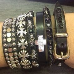 Leather Bracelets Aesthetic, Studded Leather Bracelet, Leather Studded Bracelet, Emo Bracelets Aesthetic, Bracelets Emo, Emo Bracelets, Studded Jewellery, Emo Jewelry, Studded Bracelet