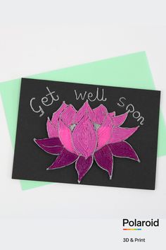 a card with pink flowers on it and the words get well soon written in white ink