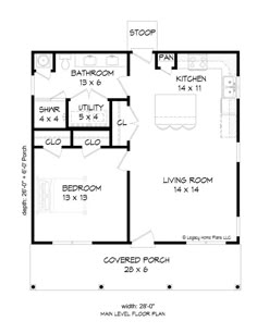 the floor plan for a two bedroom house