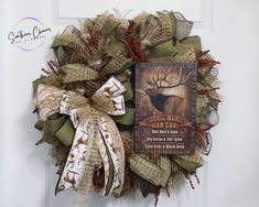 a wreath with a book on it