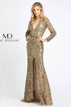 Mac Duggal Dress, Plastic Dress, Gold Gown, Mermaid Evening Gown, Trumpet Dress, Corset Dress Prom, Sleeve Gown, Trumpet Skirt, Long Sleeve Gown