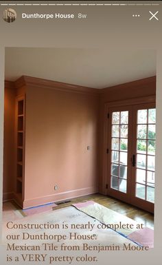 an empty room with the words construction is nearly complete at our dunthrope house mexican tile from benham more is a very pretty color