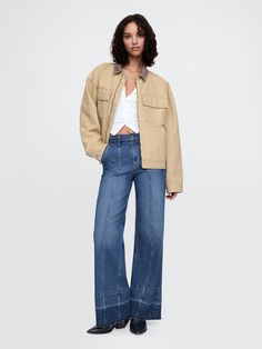 Fit: Fitted in the waist & hips with a full-length, relaxed wide leg.  This jean has a loose fit – Relaxed Fit Wide-leg Jeans With Elastic Waistband, Relaxed Fit Wide-leg Jeans With Welt Pockets, Non-stretch Wide Leg Washed Jeans, Non-stretch Wide Leg Jeans With Side Pockets, Relaxed Fit Wide-leg Jeans With Button Closure, Pocket Jeans, High Rise Jeans, Leg Jeans, Stretch Jeans