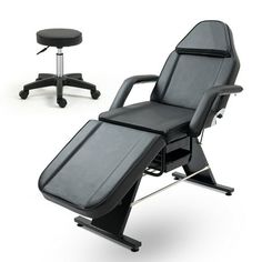 The adjustable tattoo chair salon bed is perfect for barber shop, beauty salon, tattoo shop and more. Let your clients rest comfortably and securely on this salon Bed. You can adjust the backrest and footrest accoring to your need , and it comes with the stool can adjust the height which you need. It is sturdy and durable, safe and comfortable. High quality PVC leather cover for easy clean and long life. So don't hesitate, it's a good choice for you! Size: Wide.  Color: Black. Esthetician Bed, Beauty Treatments Spa, Salon Tattoo, Stylist Chair, Facial Bed, Tattoo Chair, Massage Bed, Adjustable Chairs, Professional Massage