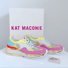 Kat Maconie Marianne Lemonade Low Top Sneakers Size 40 (Fits Size Us9) Leather And Clear Mesh Upper Brand New In Original Box Comfortable For Daily Wear. Plus, Our Signature Detailing On The Heel Adds A Little Extra Something. Katmaconie Shoes, Kat Maconie Shoes, Keen Shoes Women's, Sneakers Colorful, Kat Maconie, White Canvas Shoes, Vans White, Cream Shoes, Dog Shoes