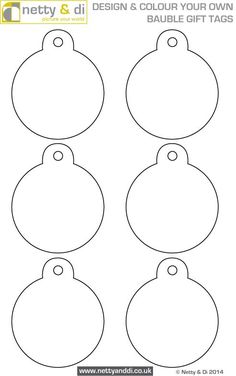 four blank tags with the text design and color your own bauble gift tags