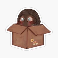 a sticker with an image of a person in a box that looks like it has eyes