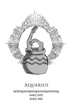 the zodiac sign for aquarius is shown in this black and white illustration with an image of