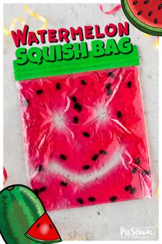 watermelon squish bag with smiley face on the front and green border