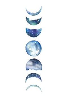 four phases of the moon in watercolor