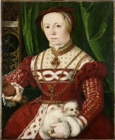 1500s Fashion, Woman In Red, White Dog