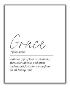 the word grace written in cursive writing on a white paper with black ink