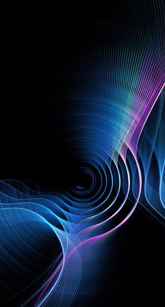 an abstract background with blue and pink lines in the center, on a black background