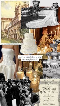 wedding collage with bride and groom in black and white photo, surrounded by candles