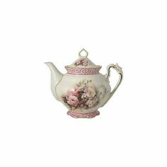 a white tea pot with pink flowers on it