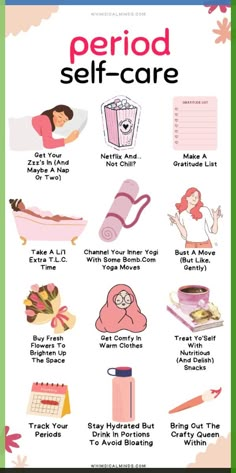 喝 Banish period woes with 15 self-care tips to slay those cramps with style! Treat yourself with love and compassion during your time of the month! 💖\n\nperiod self care routine | period self care aesthetic | period self care tips | period self care night routine | period self care kit | period self care day | period self care ideas | period self care day routine | period self care checklist | period hacks | period tips | period pain | period cramps | period hacks for school | period hacks for teens Period Hacks For School, Self Care Day Routine, Period Self Care, Self Care Night Routine, Hacks For School, Self Care Night, Period Tips, Healthy Period, Self Care Kit