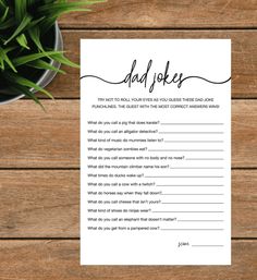 a printable father's day card with the words dad jokes written on it