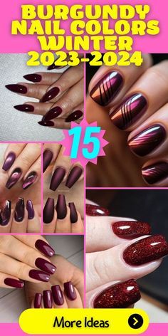 Burgundy Matte Nails, Nail Colors For Winter, Burgundy Nail Designs, Matte Nail Colors, Plum Nails, Wine Nails, Velvet Nails, Maroon Nails, Winter Manicure