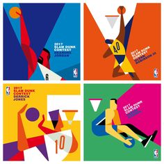 four different colored posters with basketball players