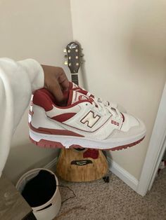 Red New Balance 550, Red New Balance Shoes, Red Sneakers Outfit, Red New Balance, New Balance 550s, Sneaker Outfits Women, Shoes New Balance, Nike Fashion Shoes, Red Streetwear