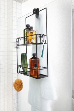 CUBIKO SHOWER CADDY | MIRROR | STAG & MANOR Stand Up Shower To Storage, Shower Storage Bars, Modern Shower Caddy Shelves, Washcloth Storage Inside Shower, Ikea Molger, Storing Towels, Small Bathroom Organization, Hanging Closet Organizer, Shower Storage