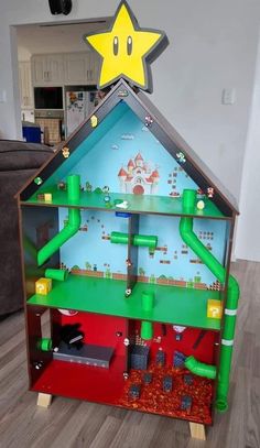 Mario House, Superhero Headquarters, Super Mario Room, Doll House For Boys, Mario Crafts, Mario Room, Diy Superhero, Mario Toys, Super Mario Bros Birthday Party