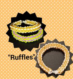 three different bracelets with the words ruffles on them