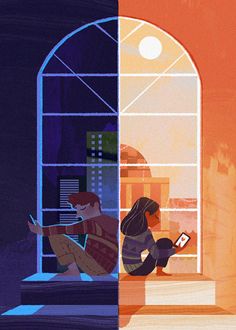 two people sitting on the floor in front of a window, one reading a book