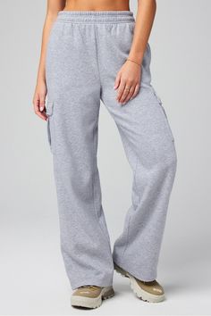 Cozy Fleece Wide Leg Cargo Sweatpant Fabletics Classic Grey Heather female Activewear >> Womens >> Bottoms >> Pants & Joggers >> Lounge Pants Cozy Fleece regular Everyday/Lounge External Pockets/UPF Protection Cozy Fit Activewear With Pockets, Comfortable Activewear With Pockets, Gray Fleece Bottoms For Loungewear, Fleece Pants With Side Pockets For Loungewear, Fleece Full Length Loungewear Bottoms, Full-length Fleece Loungewear Bottoms, Full Length Fleece Loungewear Bottoms, Fleece Bottoms With Pockets For Loungewear, Winter Loungewear Joggers With Cargo Pockets