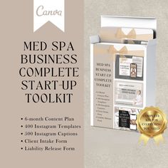 Looking to launch your MedSpa business? Look no further than our Med Spa Business Complete Start Up Toolkit! Our toolkit comes complete with everything you need to create a successful and professional MedSpa business, including MedSpa Instagram Captions, Med Spa Client Intake Forms & Liability Release Forms to ensure a seamless and safe experience for all your clients as well as professionally designed Botox and filler templates, Med Spa templates, and Botox Instagram templates. Our Med Spa Social Media templates are perfect for promoting your business on all platforms, while our Esthetician Post templates will help you showcase your knowledge and expertise. This all-in-one toolkit is the perfect solution for anyone looking to start or grow their MedSpa business. With our toolkit, you'll h Med Spa Social Media, Botox Instagram, Spa Social Media, Spa Business Plan, Botox And Filler