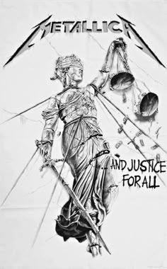 metallic justice and justice for all t - shirt with an image of the lady justice