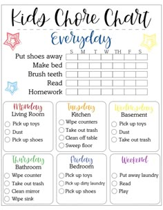 a printable kids's chore chart for every child in the family to use