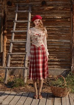 Classic Christmas Outfits Women, White Plaid Skirt Outfit, Scottish Outfit Women, Christmas Style Fashion, Vintage Christmas Outfit, Cottage Skirt, Scottish Outfit, Christmas Day Outfits, Scottish Costume