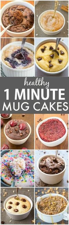 the steps to making chocolate mug cakes are shown in this collage with text overlay