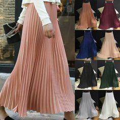 Womens Summer Elegant Midi Elastic Waist Pleated Maxi Skirt Party Travel Dress | eBay Winter Party Dress With Long Skirt, Non-stretch Pleated Flared Skirt For Party, Elegant Non-stretch Pleated Skirt For Party, Non-stretch Summer Pleated Skirt For Party, Winter Dress With Long Pleated Skirt, Winter Long Pleated Dress, Pleated Midi Skirt Party Dress, Solid Long Skirt Dress For Party, Trendy Pleated Skirt Dresses For Spring