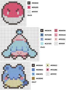 the cross stitch pattern is designed to look like pokemon