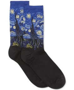 Moody and masterful, these soft, stretchy trouser socks patterned with the iconic Starry Night image are a nod to art lovers everywhere. From Hot Sox. Star Socks, Patterned Hosiery, Trouser Socks, Funky Socks, Shoes Socks, Starry Night Van Gogh, Tumblr Outfits, Crazy Socks, Funny Socks