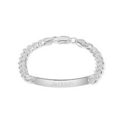 Kid's curb linked bracelet is stylish and practical. Engrave a name or message on the ID bracelet for a kid in your life. Coordinates Jewelry, Id Bracelets, Monogram Jewelry, Cz Stud Earrings, Name Bracelet, Engraved Jewelry, Personalized Necklace, Name Necklace, Birthstone Jewelry