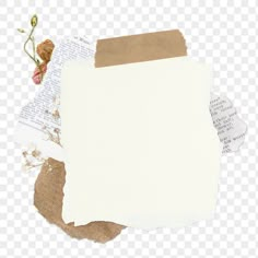 an old piece of paper with torn papers and flowers on the side, hd png